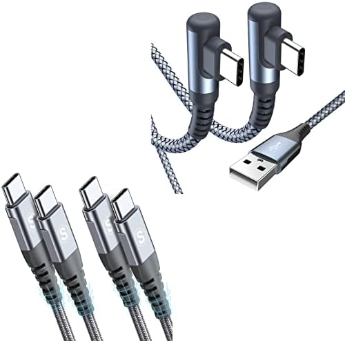 Sweguard USB-A ל- USB-C כבל זווית ימנית [2-חבילה 6.6ft] אפור & 60W USB-C לכבל USB-C כבל [2-חבילה 6.6ft] אפור